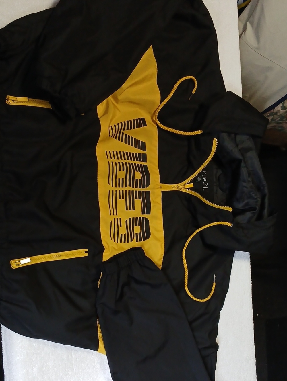 Rue21 Black & Yellow 'VIBES' Hooded Windbreaker for Kids